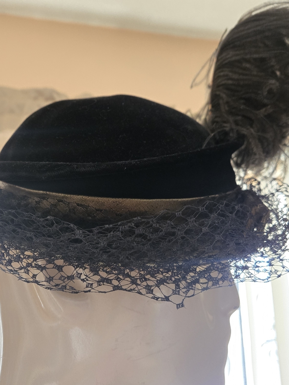 Vintage Nat Frank NY Feather Veil Cocktail Fascinator Hat Gothic - Picture 6 of 16
